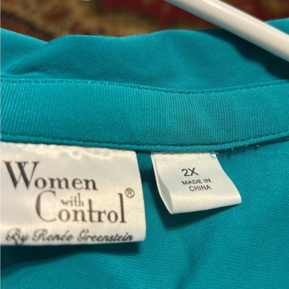 Women with Control Green/Teal Tunic/Dress 3/4 Sleeve Notched Collar - Picture 8 of 12